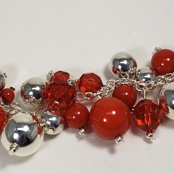 Polished Silver Necklace – Red Bead Cluster & Elegant Drop Design for Women,18" - Picture 6 of 7